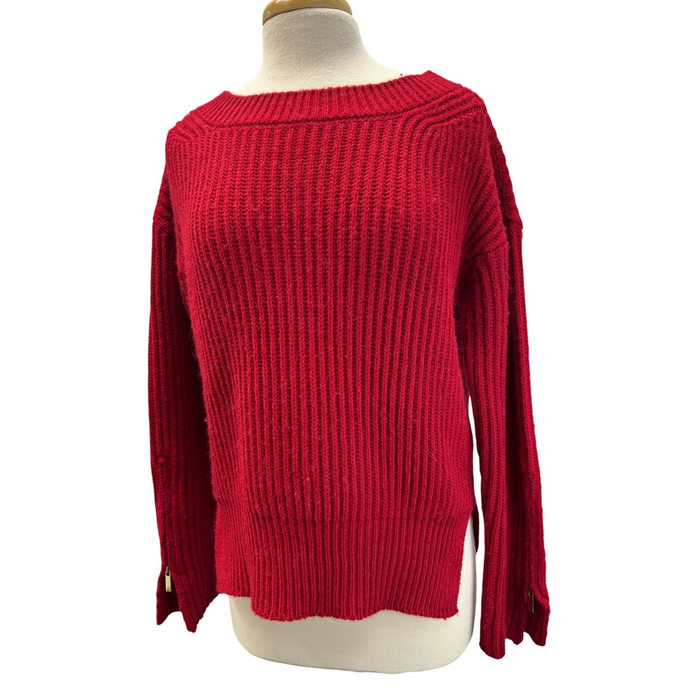 Atos Lombardini Sweater Women 40‎ Red Excellent Wool Alpaca Rib Knit Italy Zip